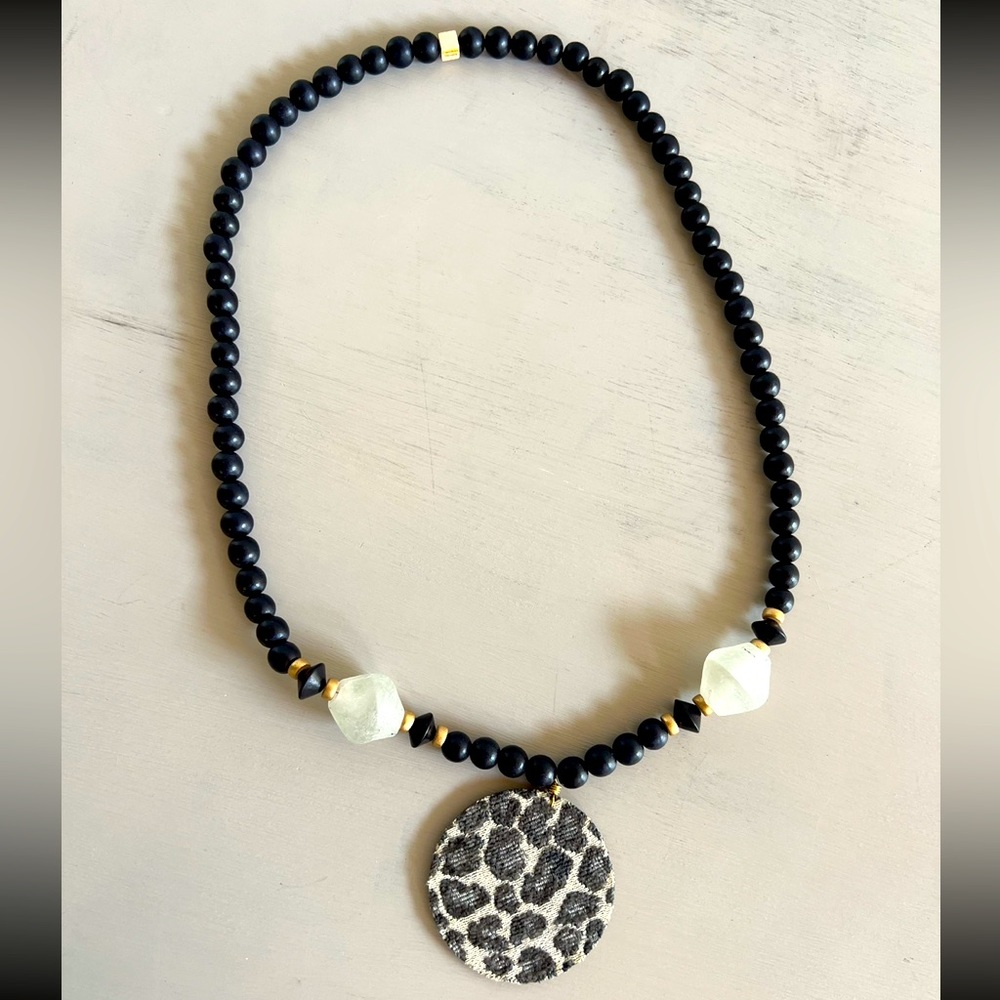 Caroline Strung Leopard Disc Beaded Necklace